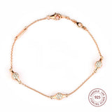 925 Silver Rose & Clear CZ Chain Bracelet for Women