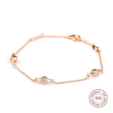 925 Silver Rose & Clear CZ Chain Bracelet for Women