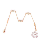 925 Silver Rose & Clear CZ Chain Bracelet for Women