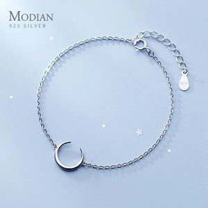 Minimalist Moon Chain Bracelet 925 Silver Wedding Anniversary