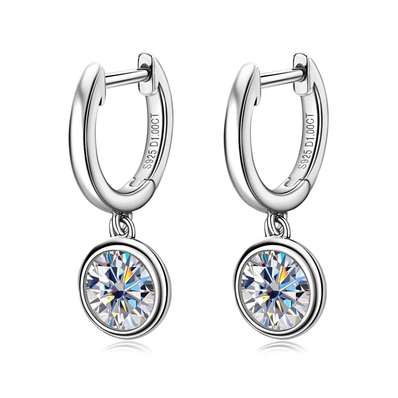 Moissanite Dangle Huggie Drop Earrings 925 Silver Jewelry