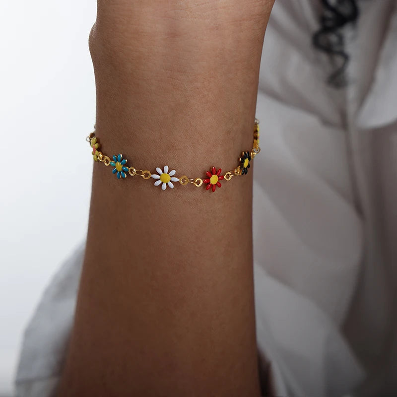 Stainless Steel Flower Necklace Bracelet Set