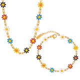 Stainless Steel Flower Necklace Bracelet Set