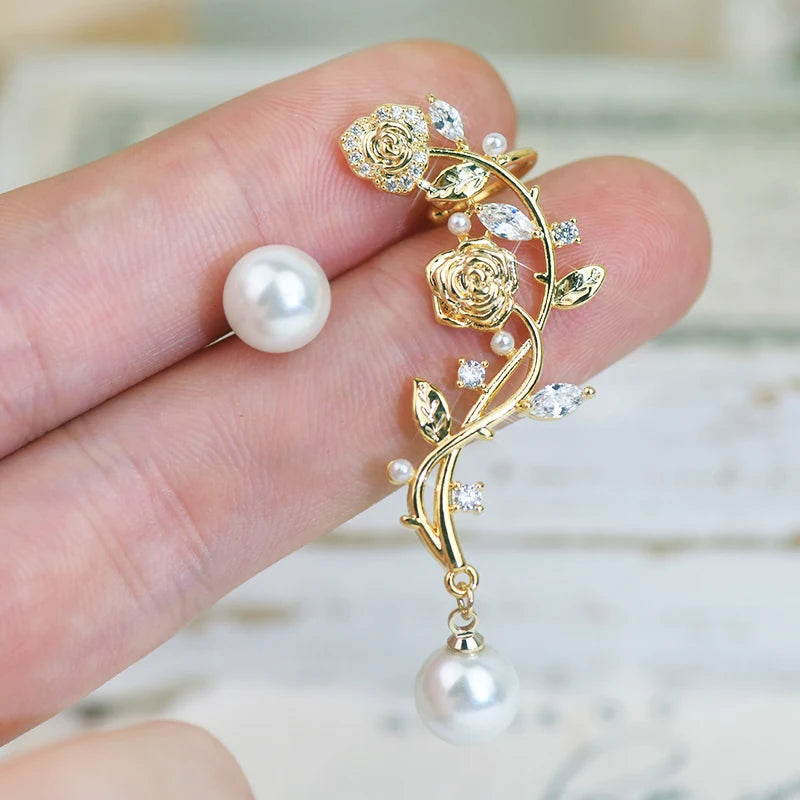 French Light Rose Pearl Zircon Charm Earrings