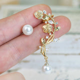 French Light Rose Pearl Zircon Charm Earrings