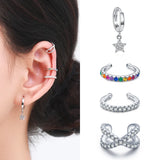 925 Silver Rainbow Zirconia Ear Cuff Clip Earrings Women Jewelry