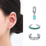 925 Silver Ear Cuff Tourmaline Zirconia Clip Earrings