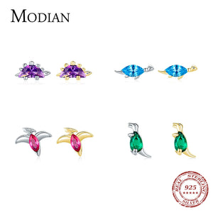 925 Silver Golden Tiny Dinosaur Earrings Studs for Women Kids