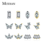 Geometric Shape Stud Earring 925 Sterling Silver Clear CZ Earrings Women