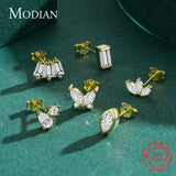 Geometric Shape Stud Earring 925 Sterling Silver Clear CZ Earrings Women
