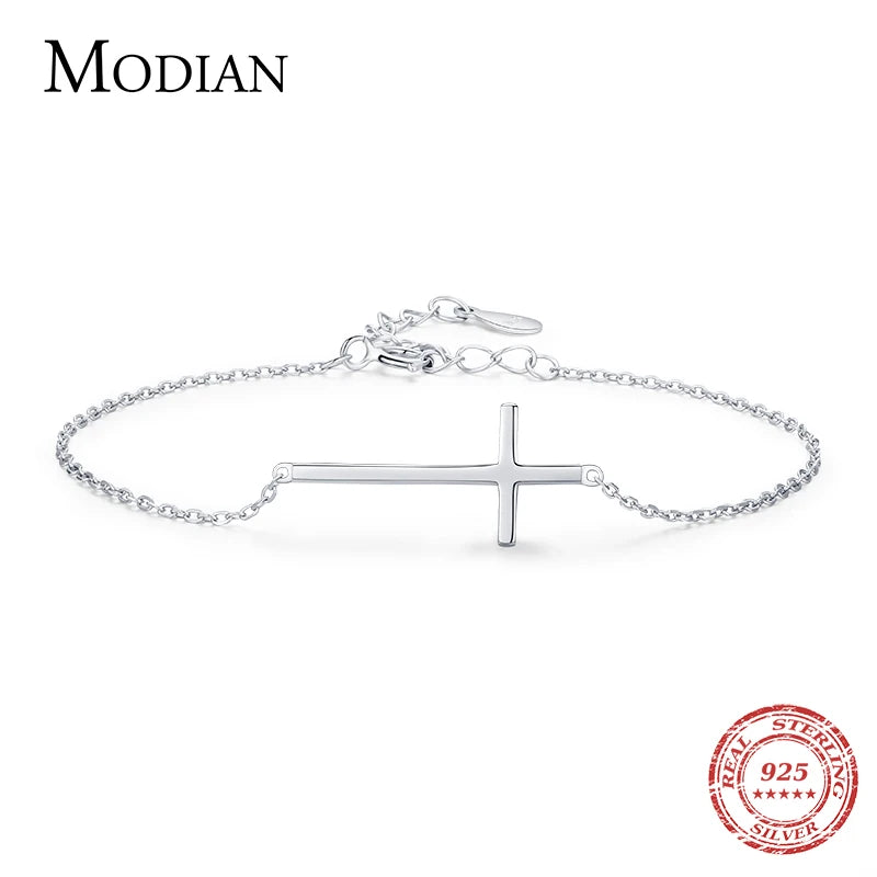 925 Silver Cross Bracelets Chain for Women Girls