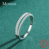 925 Sterling Silver Double Circle Line Clear CZ Finger Ring for Women
