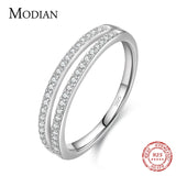 925 Sterling Silver Double Circle Line Clear CZ Finger Ring for Women