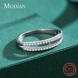 925 Sterling Silver Double Circle Line Clear CZ Finger Ring for Women