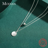 925 Sterling Silver Double Layer Charm Round Necklace Pendant Chain For Women
