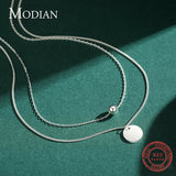 925 Sterling Silver Double Layer Charm Round Necklace Pendant Chain For Women