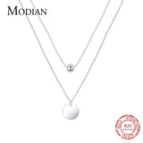 925 Sterling Silver Double Layer Charm Round Necklace Pendant Chain For Women