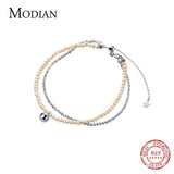 925 Silver Double Layer Pearl Chain Bracelet for Women