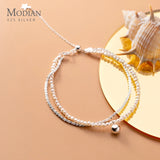 925 Silver Double Layer Pearl Chain Bracelet for Women