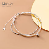 925 Silver Double Layer Pearl Chain Bracelet for Women