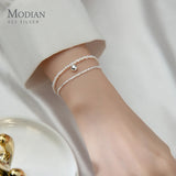 925 Silver Double Layer Pearl Chain Bracelet for Women