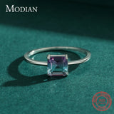 925 Silver Emerald Cut Rainbow Tourmaline Ring Women Jewelry