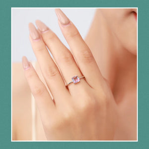 925 Silver Emerald Cut Rainbow Tourmaline Ring Women Jewelry