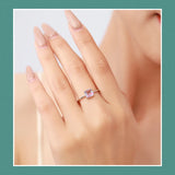 925 Silver Emerald Cut Rainbow Tourmaline Ring Women Jewelry