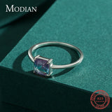 925 Silver Emerald Cut Rainbow Tourmaline Ring Women Jewelry