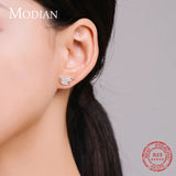 925 Silver Zirconia Stud Earrings Geometric Line Wedding Jewelry