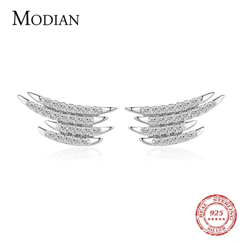 925 Silver Zirconia Stud Earrings Geometric Line Wedding Jewelry