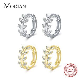 925 Silver Lucky Leaves Hoop Earrings for Women Wedding Jewelry