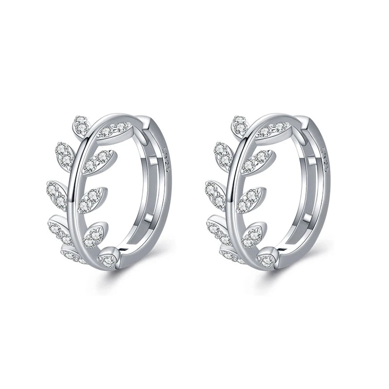 925 Silver Lucky Leaves Hoop Earrings for Women Wedding Jewelry
