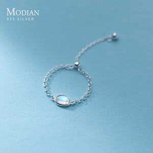925 Silver Rainbow Crystal Chain Finger Ring Women Wedding Jewelry