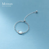 925 Silver Rainbow Crystal Chain Finger Ring Women Wedding Jewelry