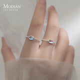 925 Silver Rainbow Crystal Chain Finger Ring Women Wedding Jewelry