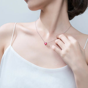 925 Silver Red CZ Heart Pendant Necklace for Women