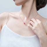 925 Silver Red CZ Heart Pendant Necklace for Women