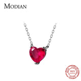 925 Silver Red CZ Heart Pendant Necklace for Women