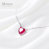 925 Silver Red CZ Heart Pendant Necklace for Women