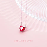 925 Silver Red CZ Heart Pendant Necklace for Women