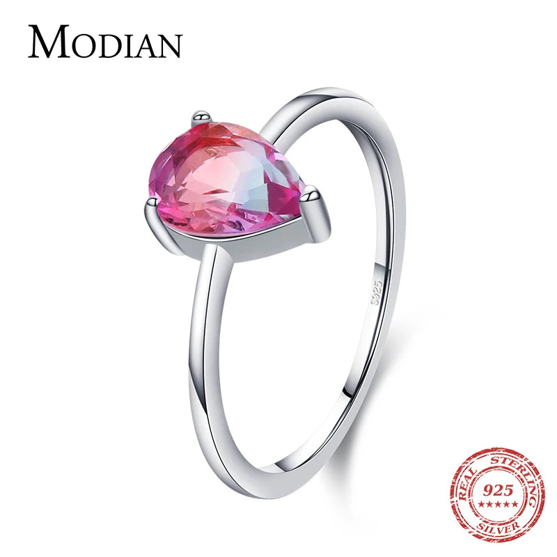 925 Silver Water Drop Tourmaline Finger Ring Women Wedding Engagement Jewelry