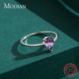 925 Silver Water Drop Tourmaline Finger Ring Women Wedding Engagement Jewelry