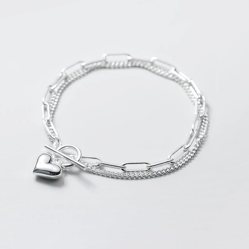 925 Silver Sweet Hearts Chain Link Bracelet Bangle