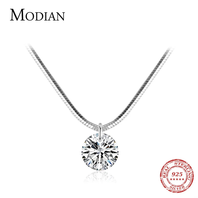 925 Silver Clear CZ Choker Necklace Pendant Chain Women Party Jewelry