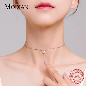 925 Silver Clear CZ Choker Necklace Pendant Chain Women Party Jewelry
