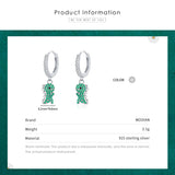 925 Silver Dinosaur Swing Earrings Clear CZ Dangle Ear Women Jewelry
