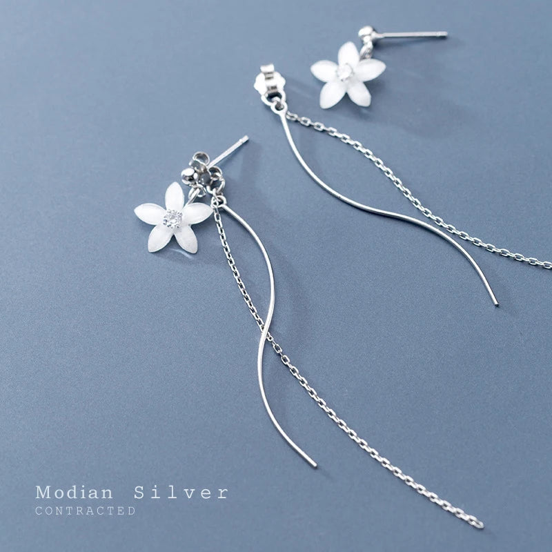 925 Silver Ceramics Flower Drop Earrings for Women
