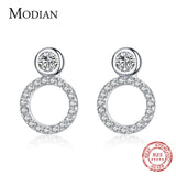 925 Silver Geometric Round Stud Earrings CZ Wedding Jewelry