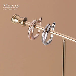 925 Sterling Silver CZ Geometric Hoop Earrings